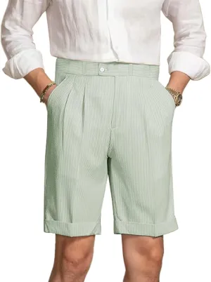 Mens Summer Seersucker Shorts Striped Slim Fit Flat Front Walk Chino Short Pants Sear Sucker Suit Flat Front Shorts