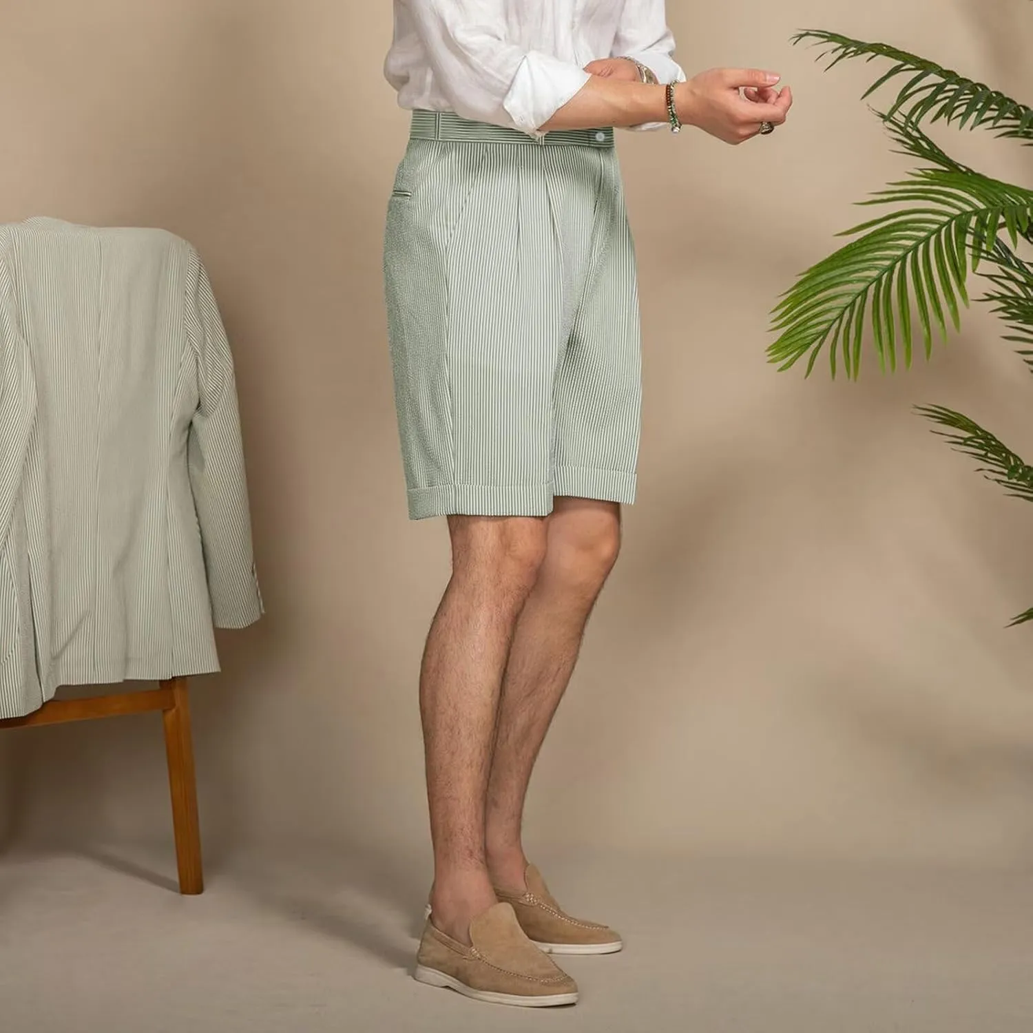 Mens Summer Seersucker Shorts Striped Slim Fit Flat Front Walk Chino Short Pants Sear Sucker Suit Flat Front Shorts