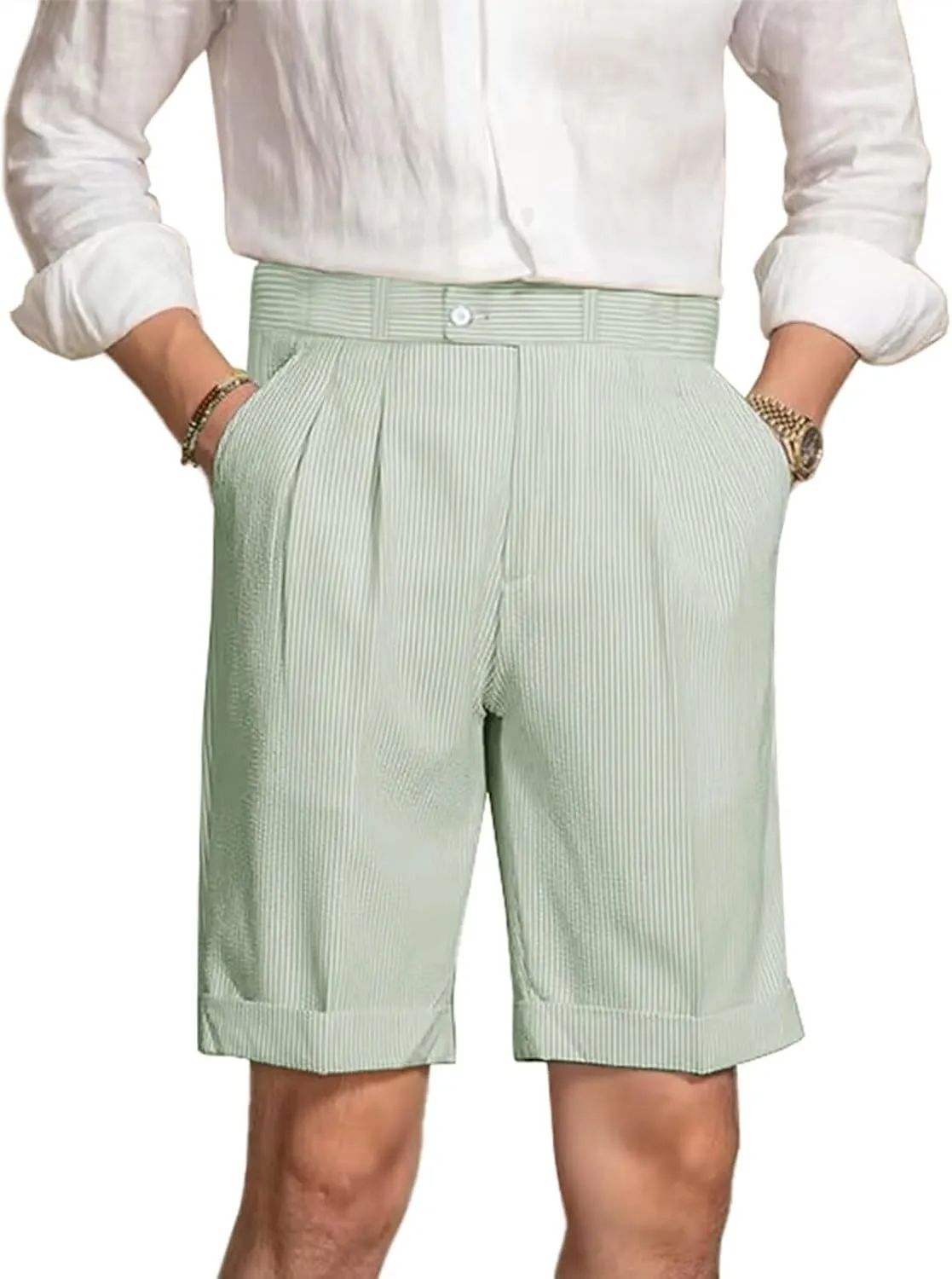 Mens Summer Seersucker Shorts Striped Slim Fit Flat Front Walk Chino Short Pants Sear Sucker Suit Flat Front Shorts