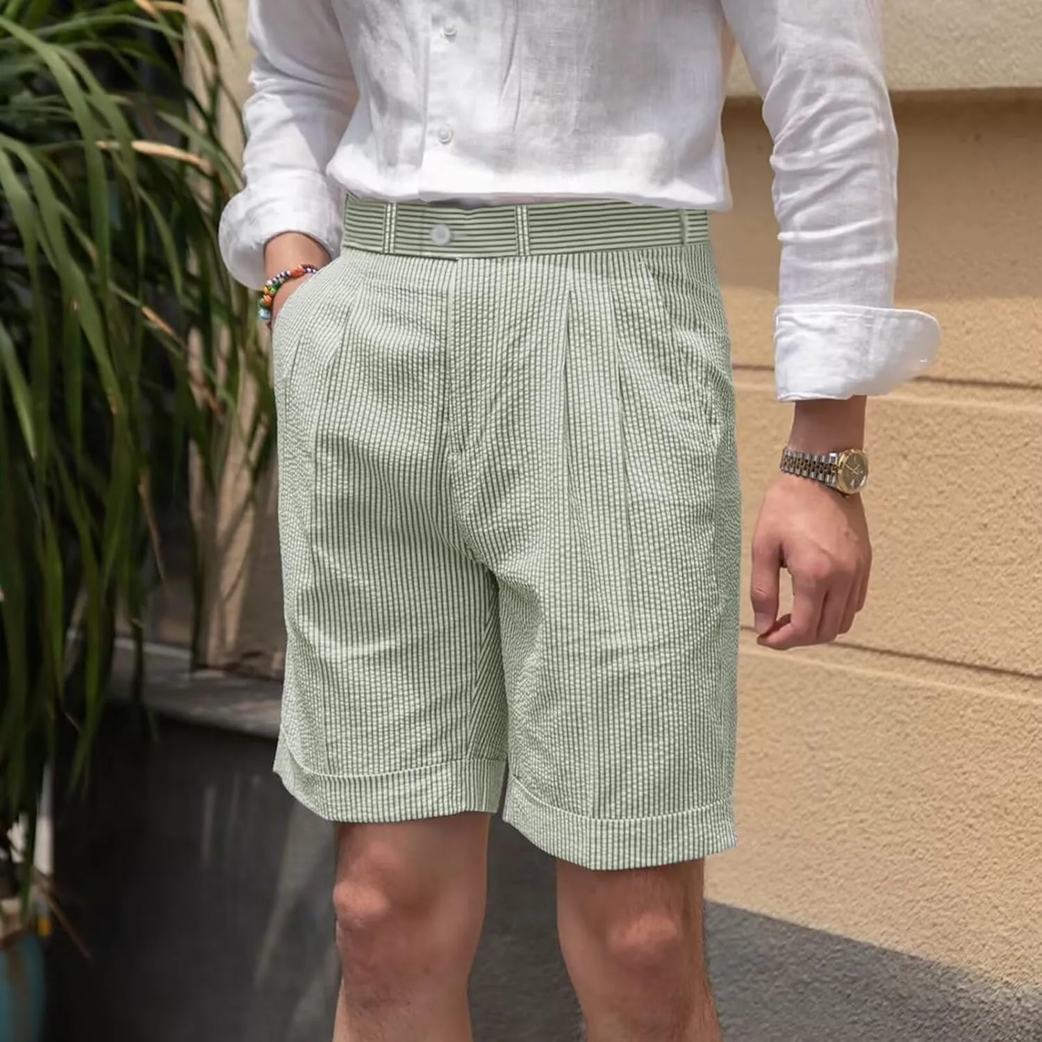 Mens Summer Seersucker Shorts Striped Slim Fit Flat Front Walk Chino Short Pants Sear Sucker Suit Flat Front Shorts