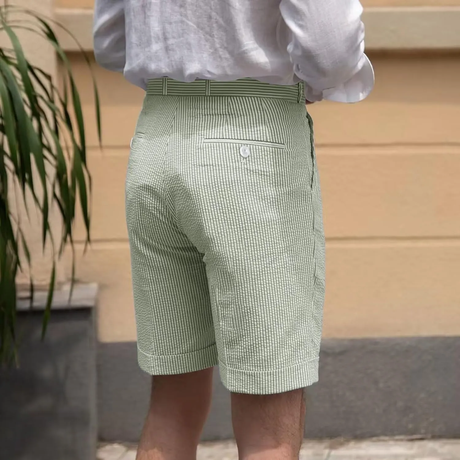 Mens Summer Seersucker Shorts Striped Slim Fit Flat Front Walk Chino Short Pants Sear Sucker Suit Flat Front Shorts
