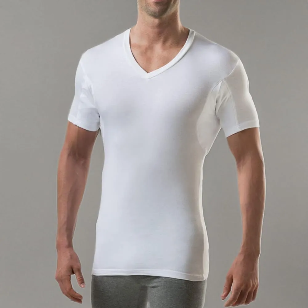 Men's Sweatproof Undershirt | Slim Fit V Neck T-Shirt with Underarm Sweat Pads, 2-Pack | Aluminum-Free Alternative