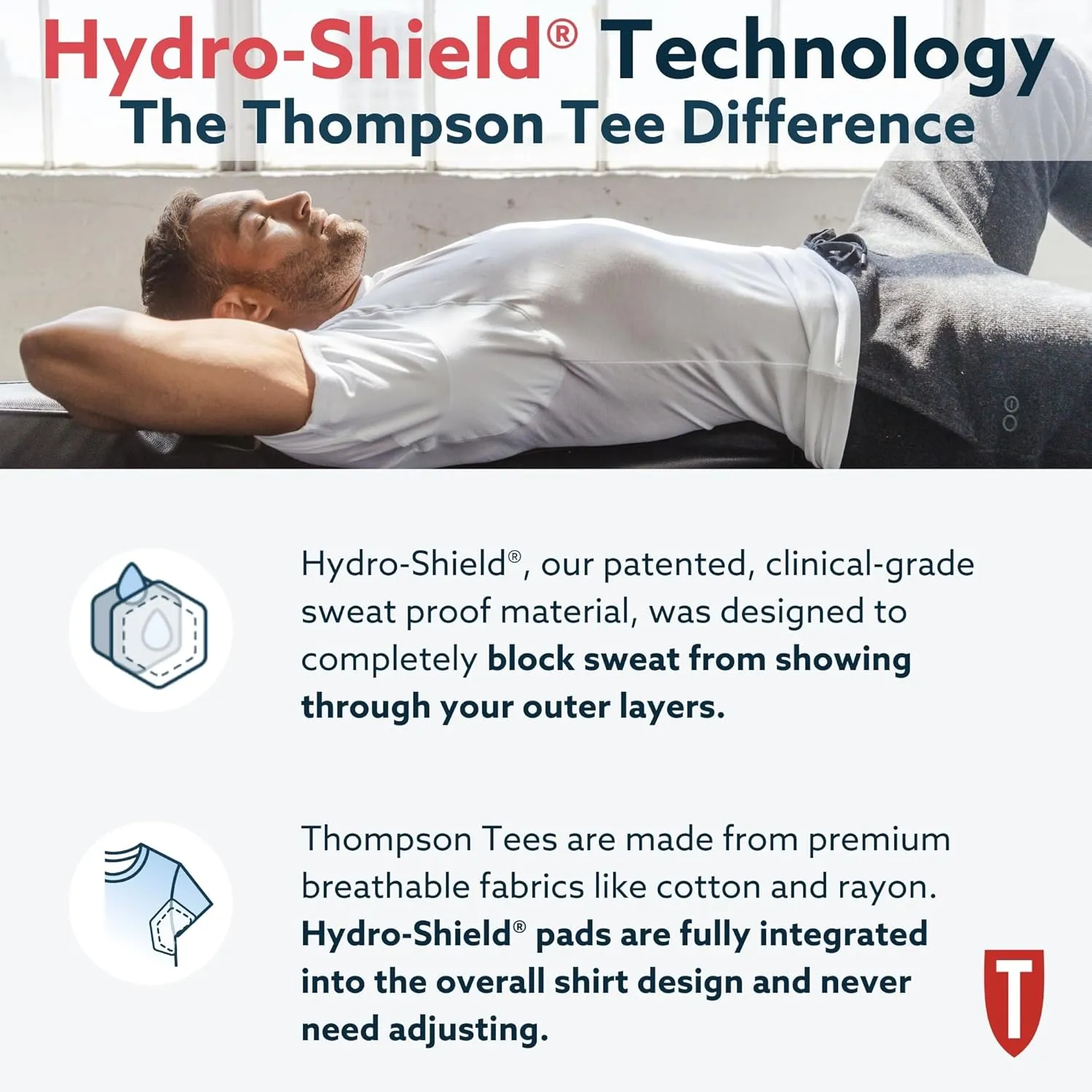 Men's Sweatproof Undershirt | Slim Fit V Neck T-Shirt with Underarm Sweat Pads, 2-Pack | Aluminum-Free Alternative
