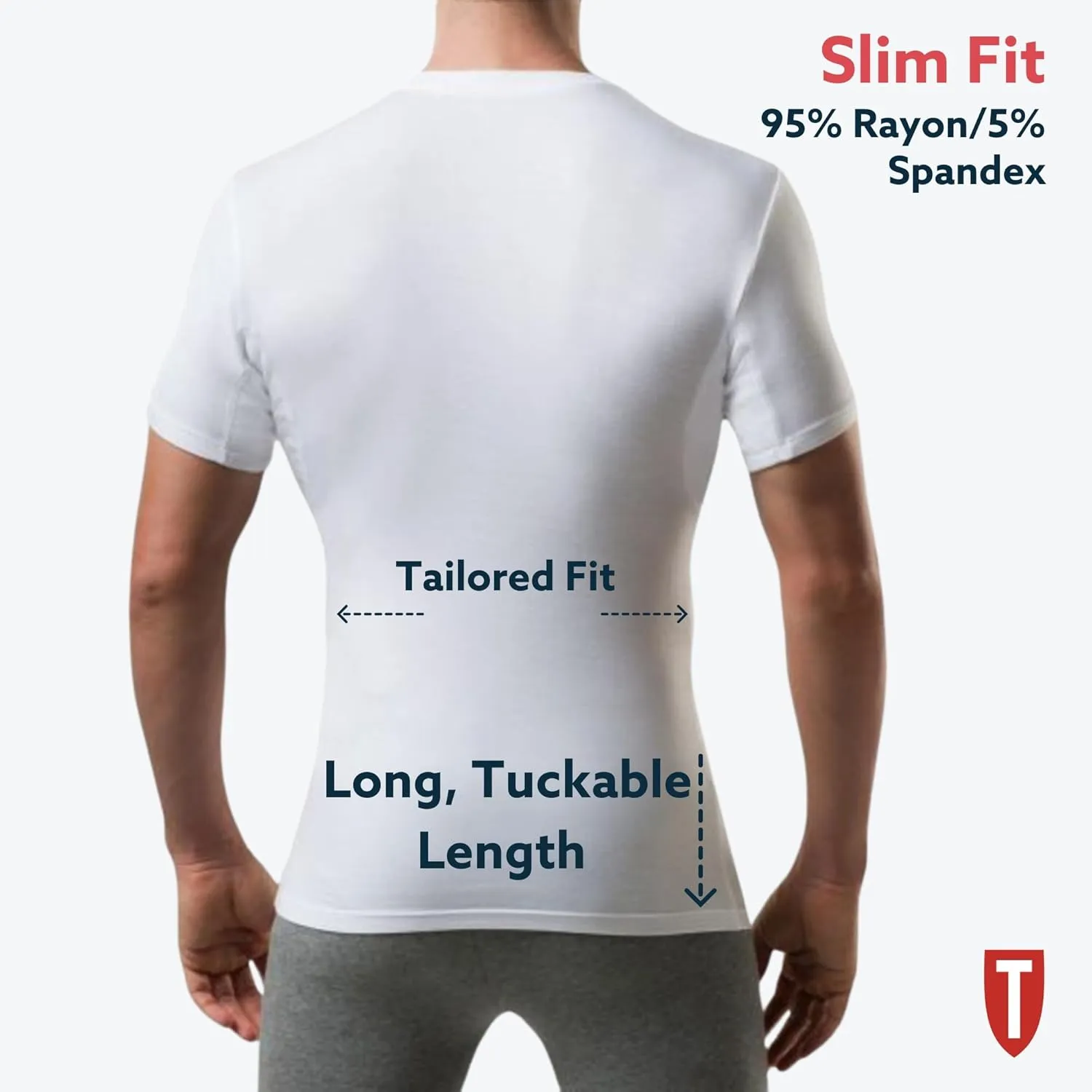 Men's Sweatproof Undershirt | Slim Fit V Neck T-Shirt with Underarm Sweat Pads, 2-Pack | Aluminum-Free Alternative