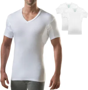 Men's Sweatproof Undershirt | Slim Fit V Neck T-Shirt with Underarm Sweat Pads, 2-Pack | Aluminum-Free Alternative