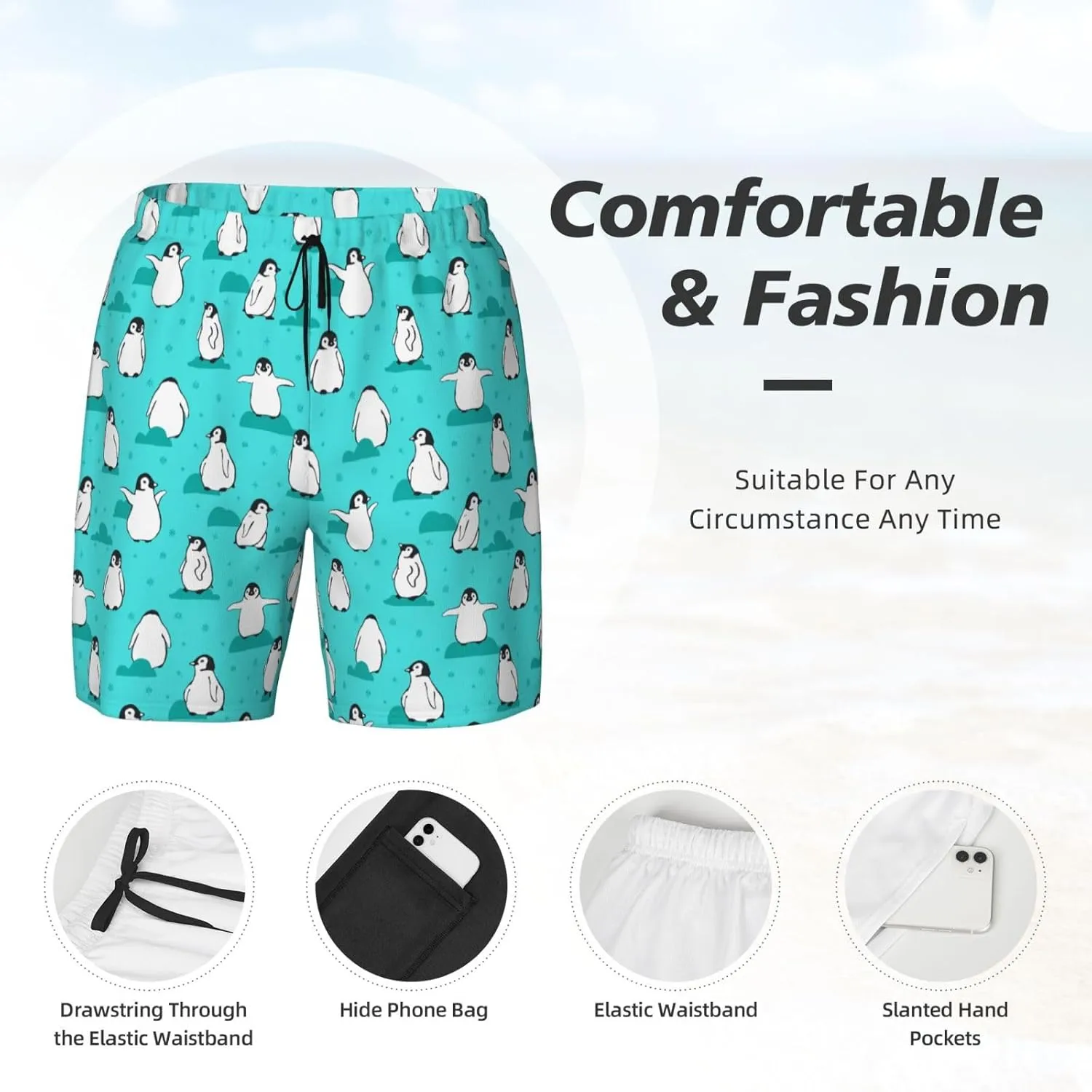 Mens Swim Trunks with Compression Liner Quick Dry Bathing Suit Stretch Swimwear Music Notes Board Shorts Beach Shorts