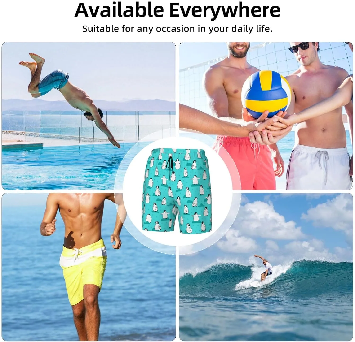 Mens Swim Trunks with Compression Liner Quick Dry Bathing Suit Stretch Swimwear Music Notes Board Shorts Beach Shorts