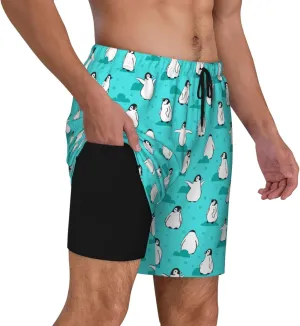 Mens Swim Trunks with Compression Liner Quick Dry Bathing Suit Stretch Swimwear Music Notes Board Shorts Beach Shorts