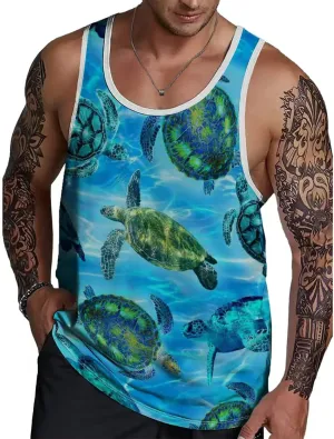Mens Tank Tops Hawaiian Sleeveless Shirts Graphic Beach Coconut Tree Gym Tank Top