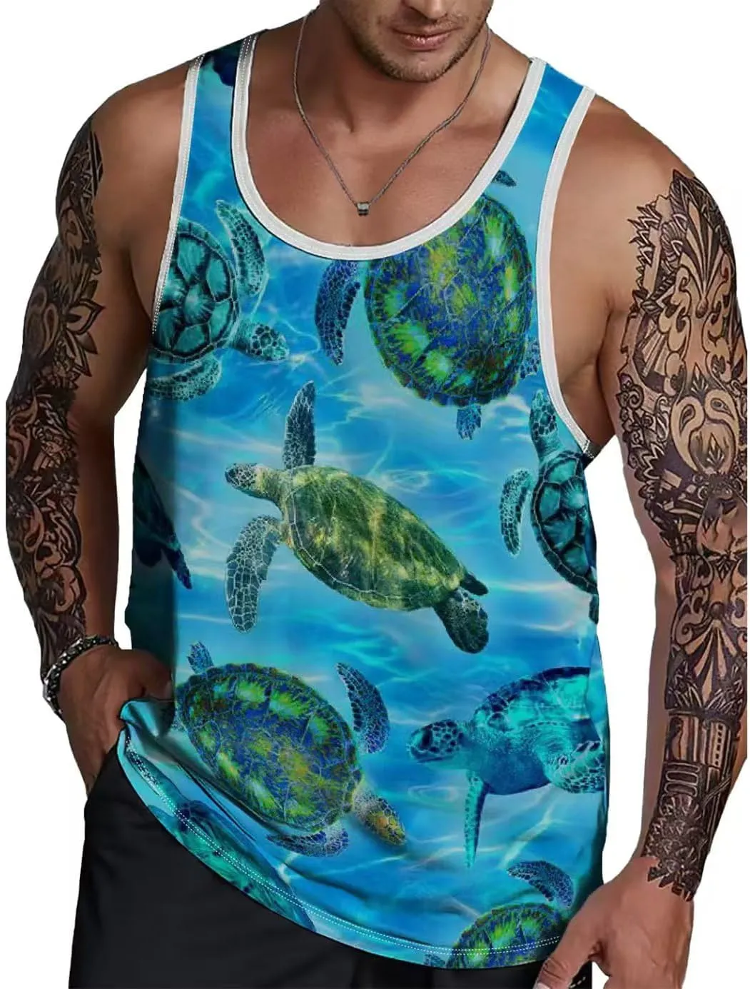 Mens Tank Tops Hawaiian Sleeveless Shirts Graphic Beach Coconut Tree Gym Tank Top