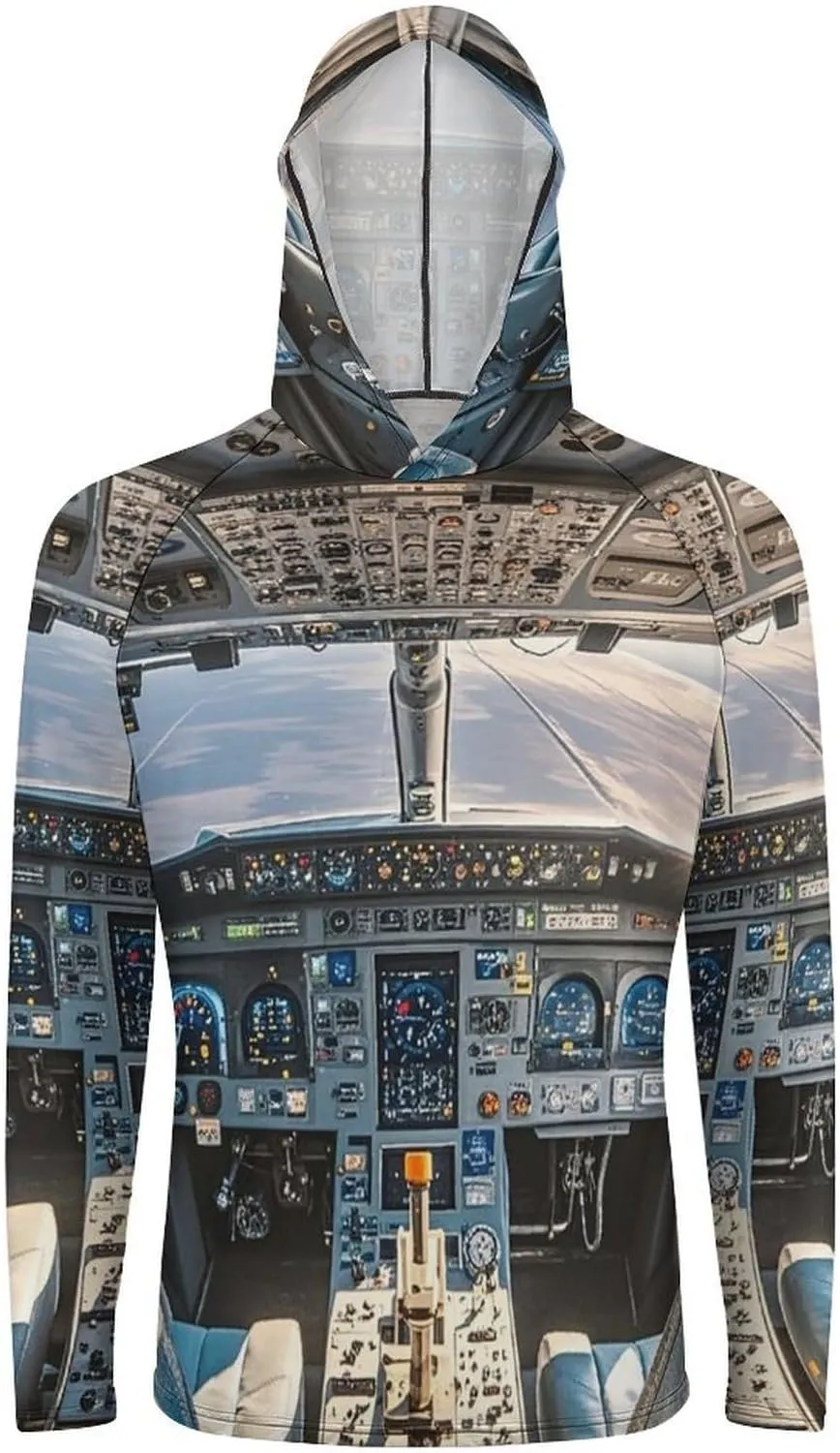 Men's UPF 50  Sun Protection Hoodie Outdoor UV Shirts Airplane Cockpit Long Sleeve Quick Dry Fishing Hiking Shirt