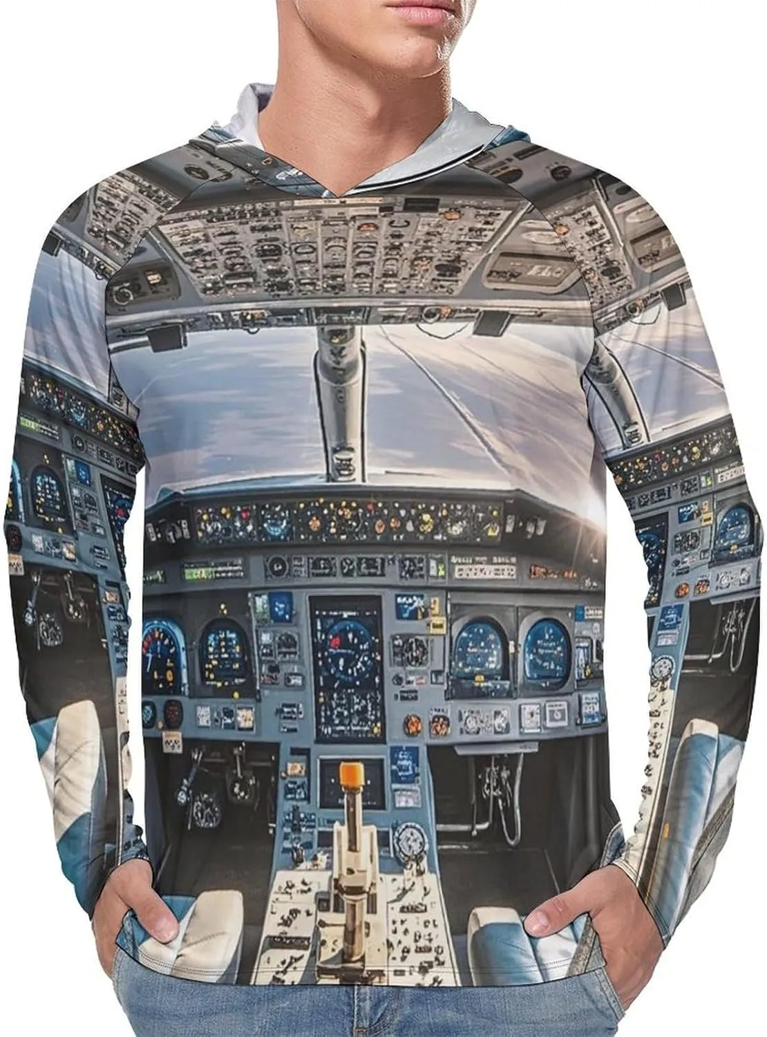 Men's UPF 50  Sun Protection Hoodie Outdoor UV Shirts Airplane Cockpit Long Sleeve Quick Dry Fishing Hiking Shirt