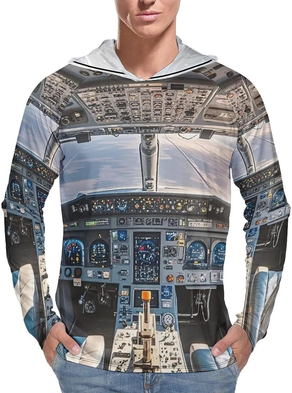 Men's UPF 50  Sun Protection Hoodie Outdoor UV Shirts Airplane Cockpit Long Sleeve Quick Dry Fishing Hiking Shirt