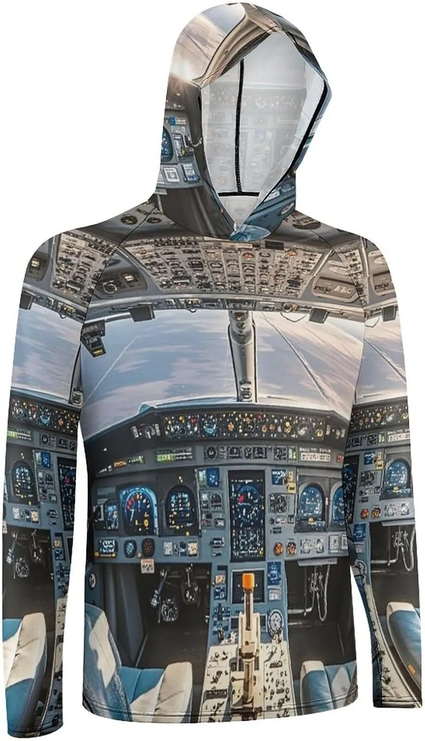 Men's UPF 50  Sun Protection Hoodie Outdoor UV Shirts Airplane Cockpit Long Sleeve Quick Dry Fishing Hiking Shirt