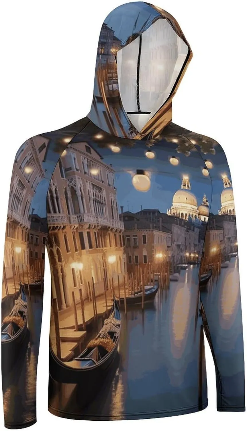 Men's UPF 50  Sun Protection Hoodie Outdoor UV Shirts Beautiful Venice at Night Long Sleeve Quick Dry Fishing Hiking Shirt