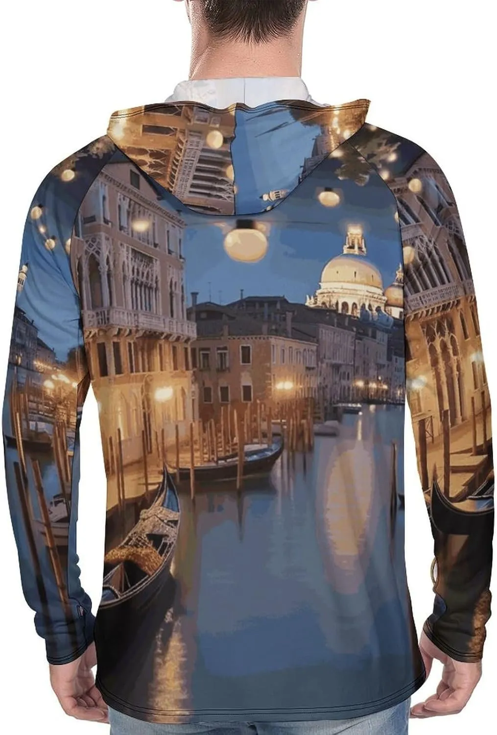 Men's UPF 50  Sun Protection Hoodie Outdoor UV Shirts Beautiful Venice at Night Long Sleeve Quick Dry Fishing Hiking Shirt