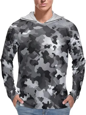 Men's UPF 50  Sun Protection Hoodie Outdoor UV Shirts Black White Gray Camouflage Long Sleeve Quick Dry Fishing Hiking Shirt