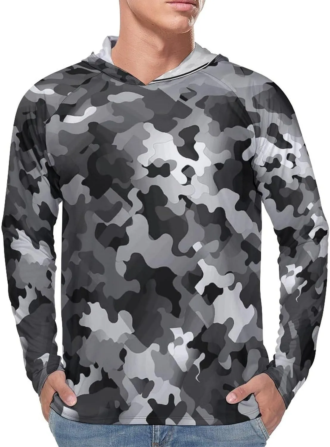 Men's UPF 50  Sun Protection Hoodie Outdoor UV Shirts Black White Gray Camouflage Long Sleeve Quick Dry Fishing Hiking Shirt