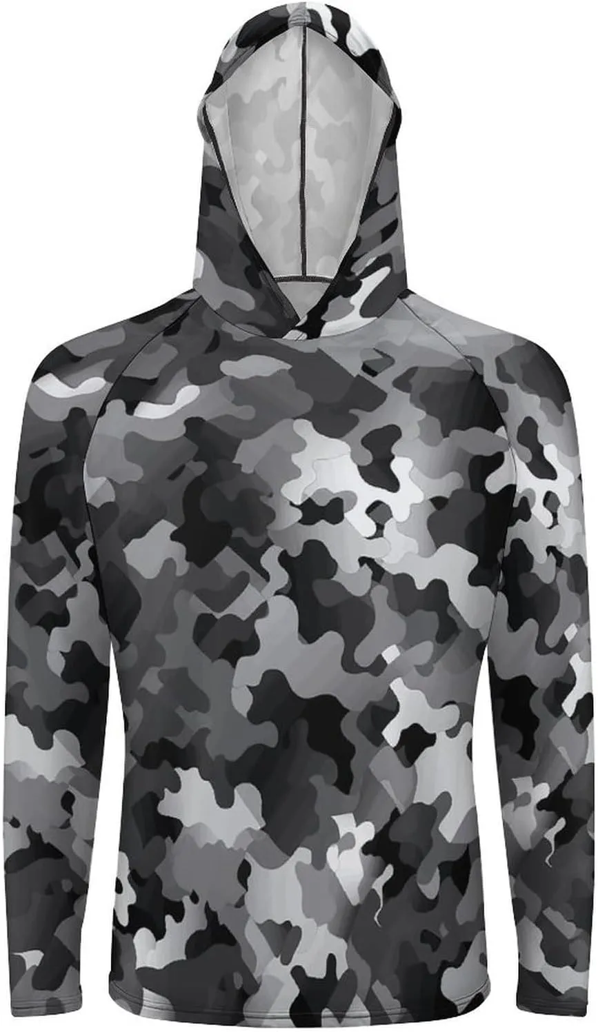 Men's UPF 50  Sun Protection Hoodie Outdoor UV Shirts Black White Gray Camouflage Long Sleeve Quick Dry Fishing Hiking Shirt