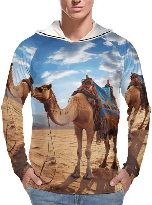Men's UPF 50  Sun Protection Hoodie Outdoor UV Shirts Camel Sky Long Sleeve Quick Dry Fishing Hiking Shirt