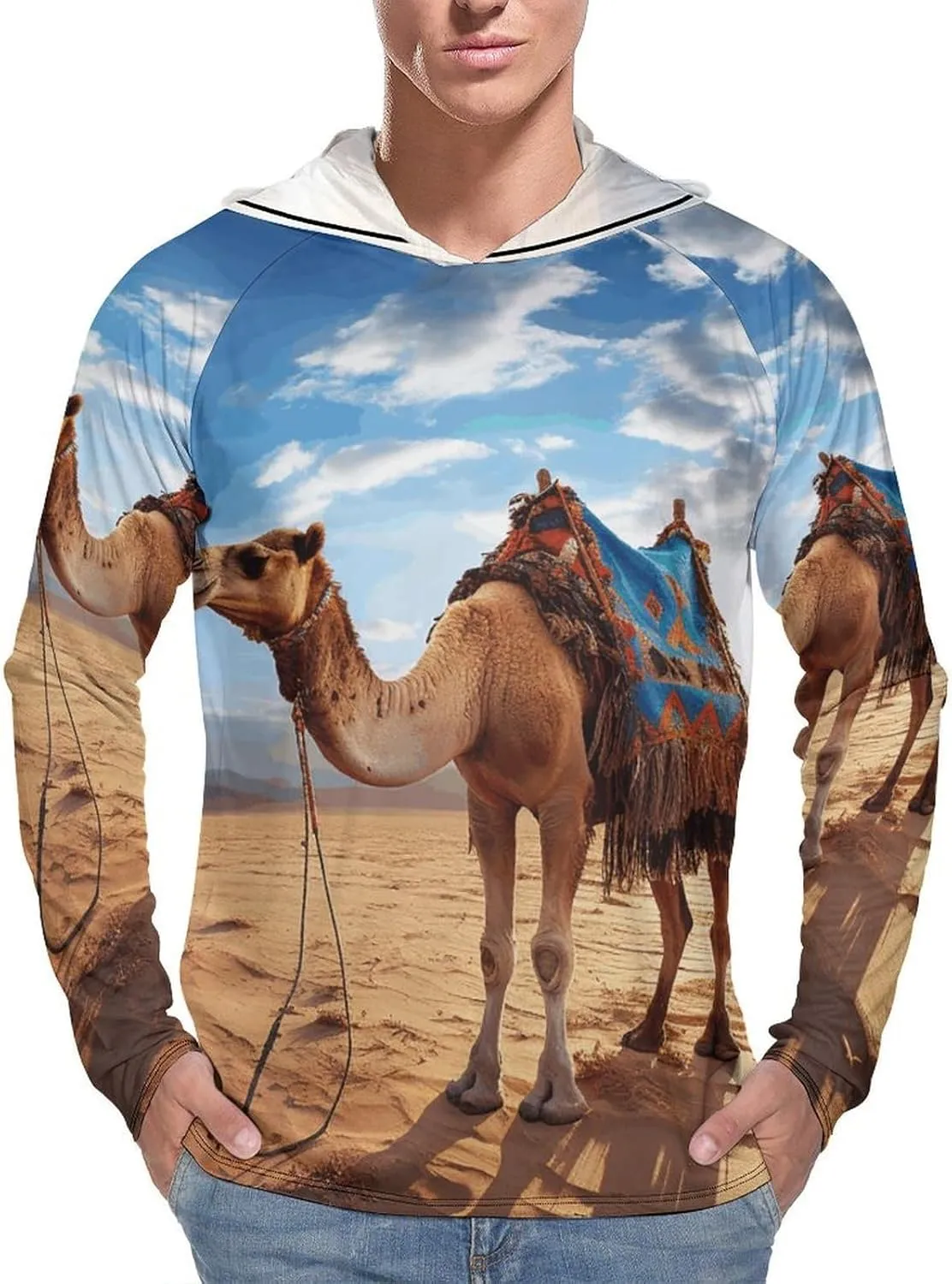 Men's UPF 50  Sun Protection Hoodie Outdoor UV Shirts Camel Sky Long Sleeve Quick Dry Fishing Hiking Shirt