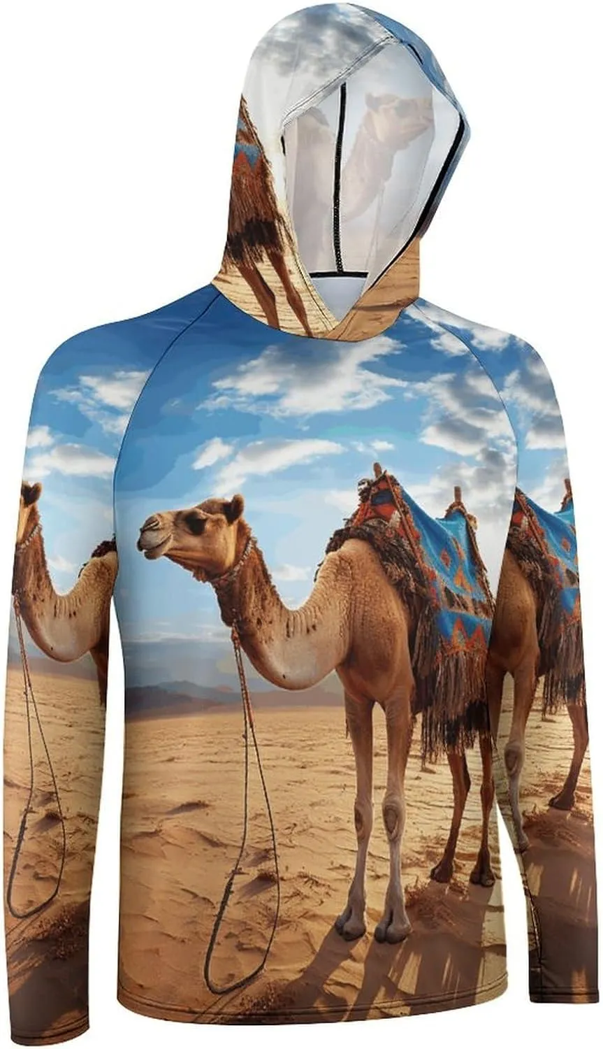 Men's UPF 50  Sun Protection Hoodie Outdoor UV Shirts Camel Sky Long Sleeve Quick Dry Fishing Hiking Shirt