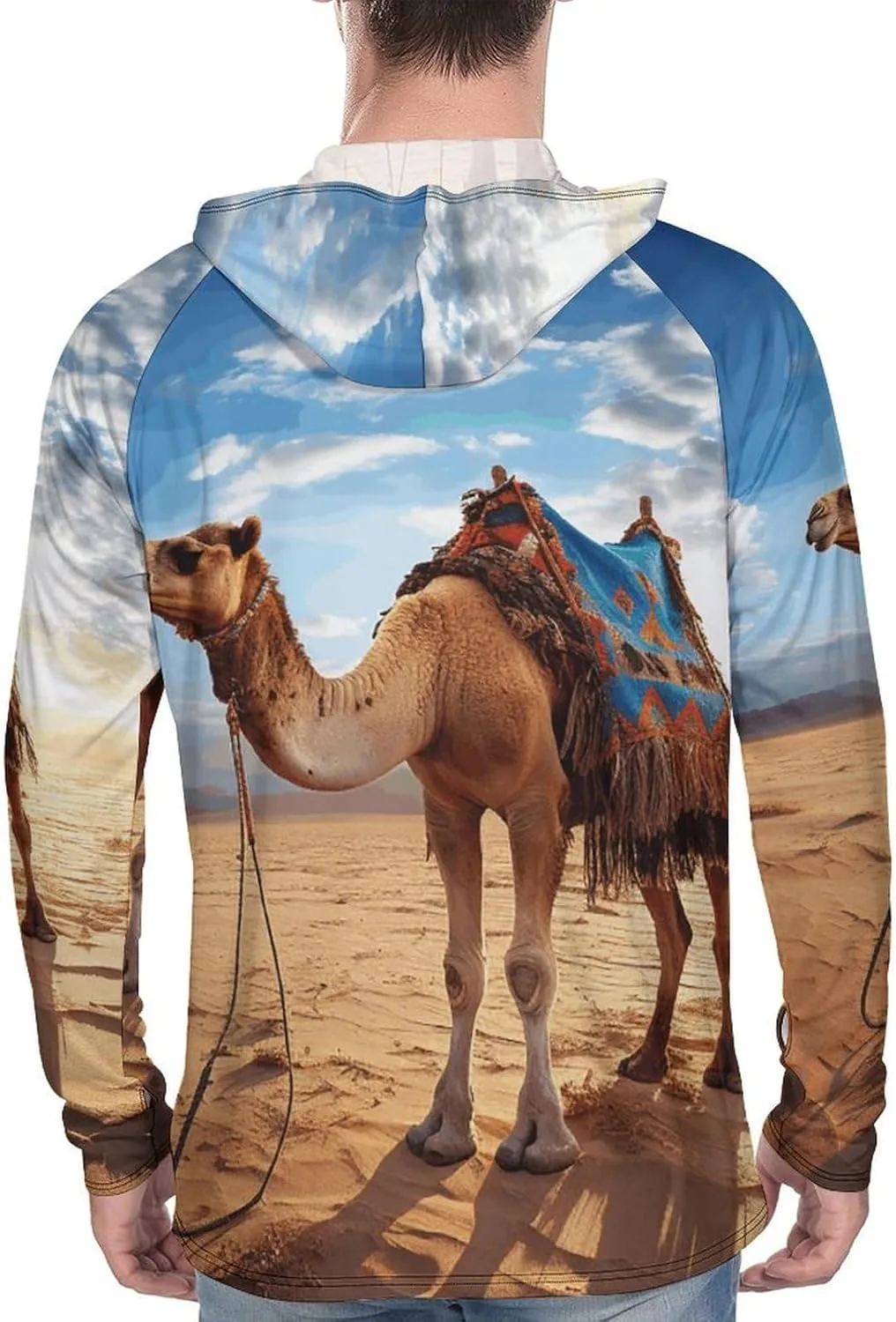 Men's UPF 50  Sun Protection Hoodie Outdoor UV Shirts Camel Sky Long Sleeve Quick Dry Fishing Hiking Shirt