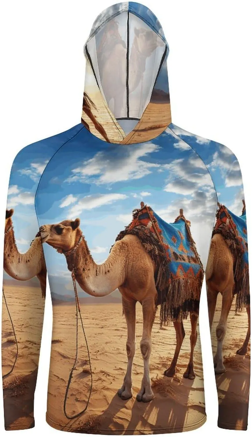 Men's UPF 50  Sun Protection Hoodie Outdoor UV Shirts Camel Sky Long Sleeve Quick Dry Fishing Hiking Shirt