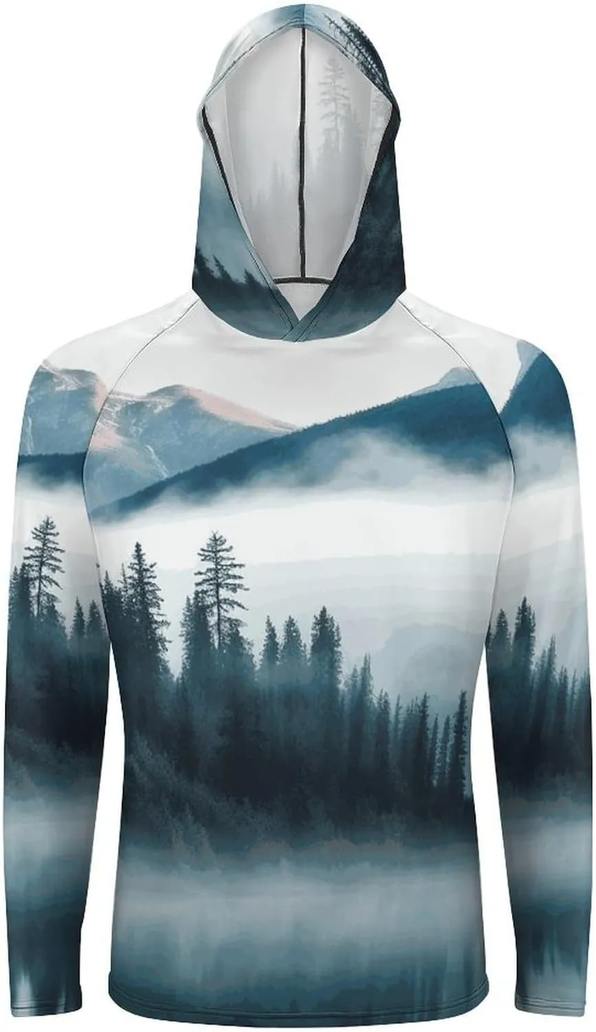 Men's UPF 50  Sun Protection Hoodie Outdoor UV Shirts Foggy Mountains Landscape Long Sleeve Quick Dry Fishing Hiking Shirt