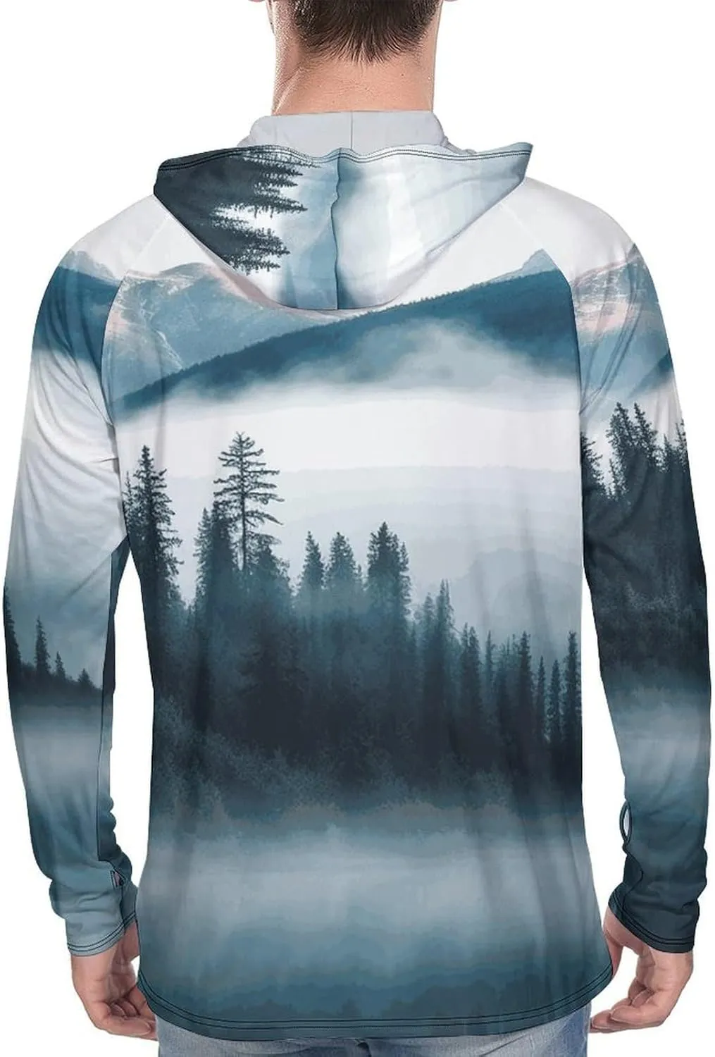 Men's UPF 50  Sun Protection Hoodie Outdoor UV Shirts Foggy Mountains Landscape Long Sleeve Quick Dry Fishing Hiking Shirt