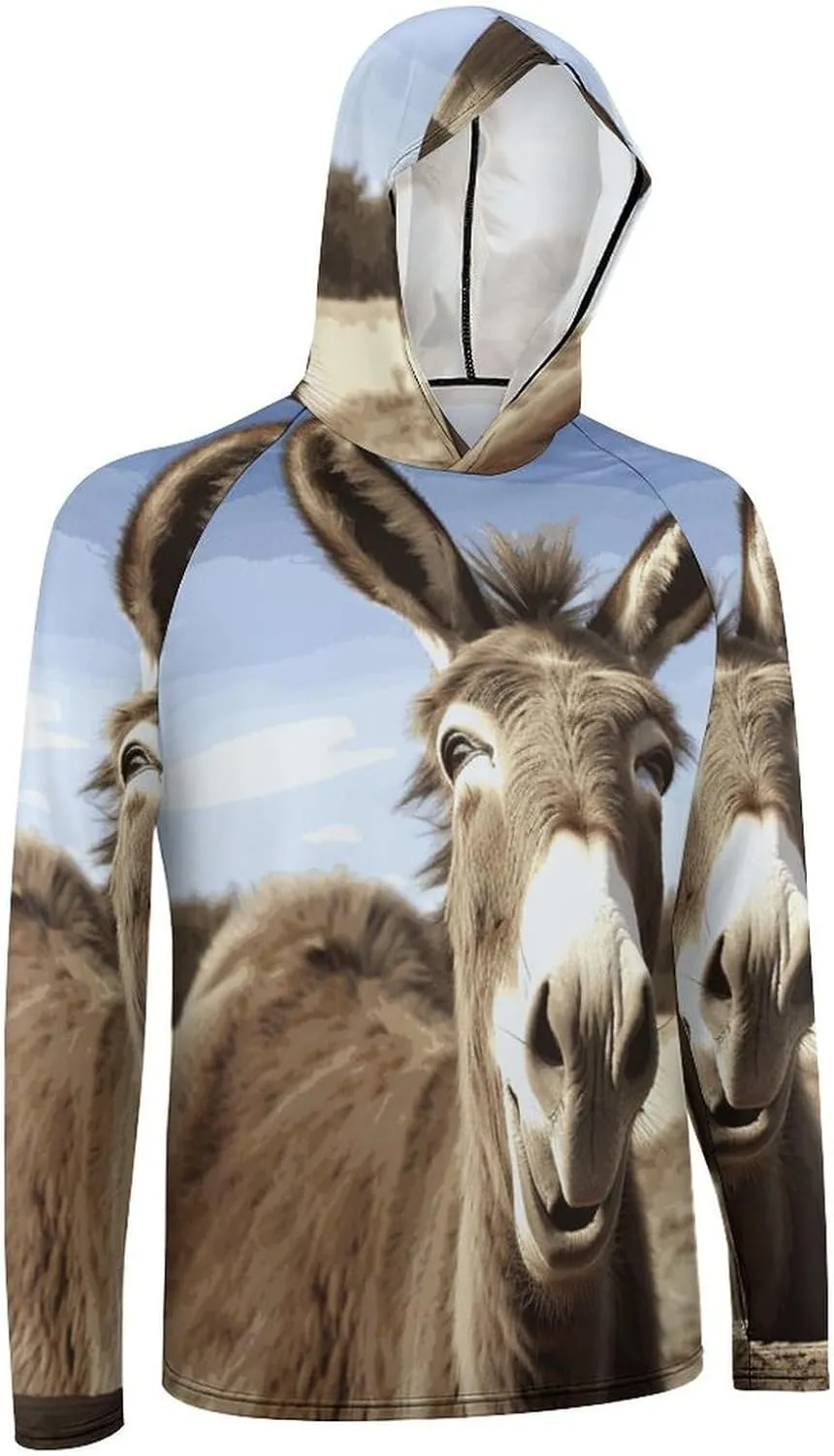 Men's UPF 50  Sun Protection Hoodie Outdoor UV Shirts Funny Donkey Long Sleeve Quick Dry Fishing Hiking Shirt
