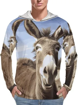 Men's UPF 50  Sun Protection Hoodie Outdoor UV Shirts Funny Donkey Long Sleeve Quick Dry Fishing Hiking Shirt
