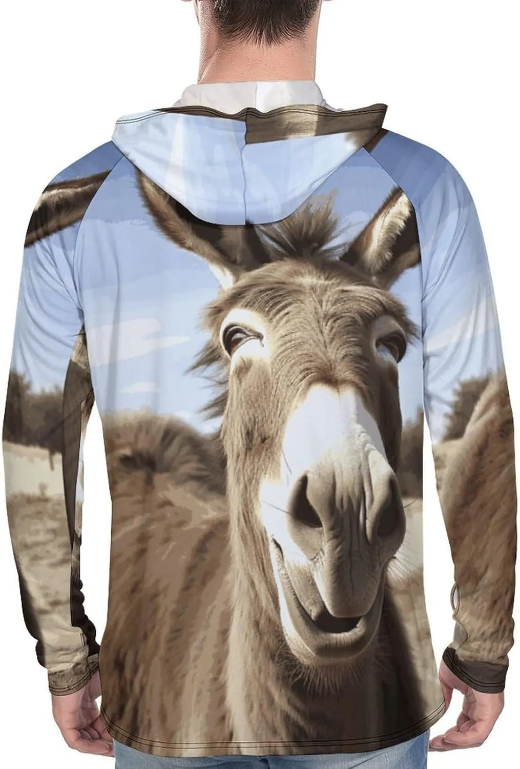 Men's UPF 50  Sun Protection Hoodie Outdoor UV Shirts Funny Donkey Long Sleeve Quick Dry Fishing Hiking Shirt