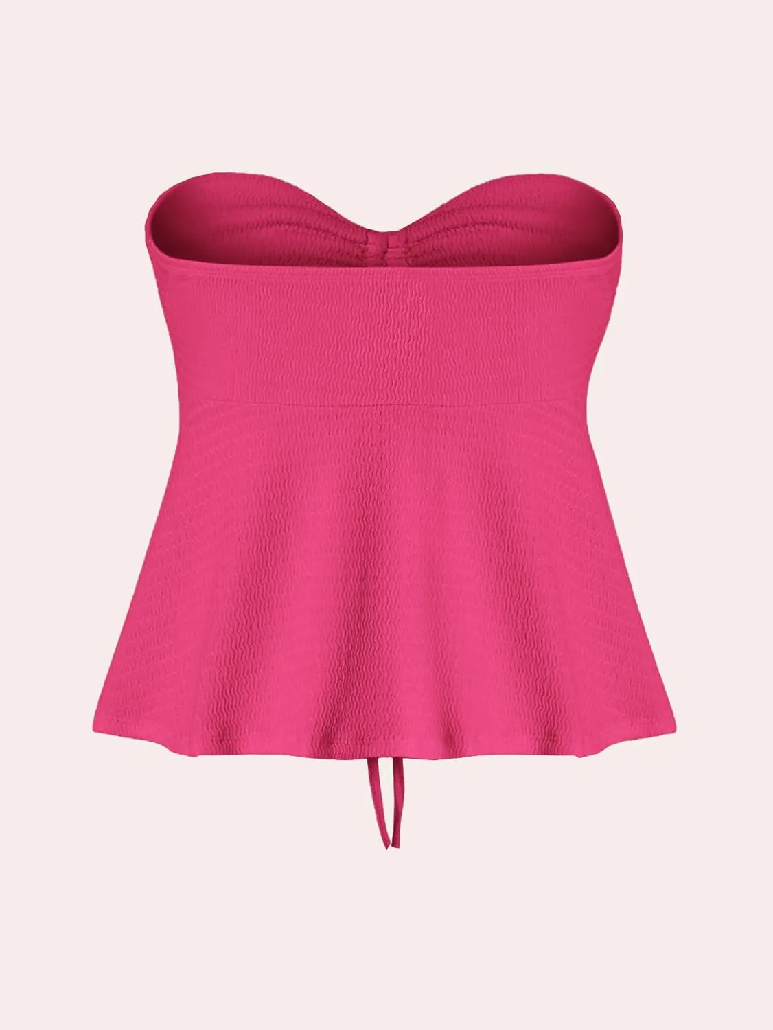 Milumia Women Tie Front Ruched Tube Top Strapless Flared Hem Peplum Bandeau Tops