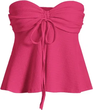 Milumia Women Tie Front Ruched Tube Top Strapless Flared Hem Peplum Bandeau Tops