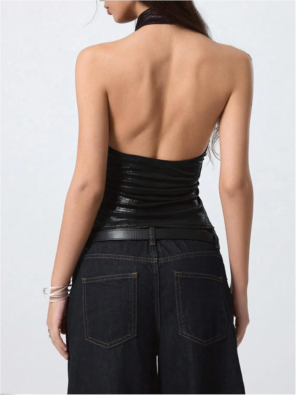 Milumia Women's Sexy Backless Halter Top Sleeveless Slim Fit Party Rave Tank Tops