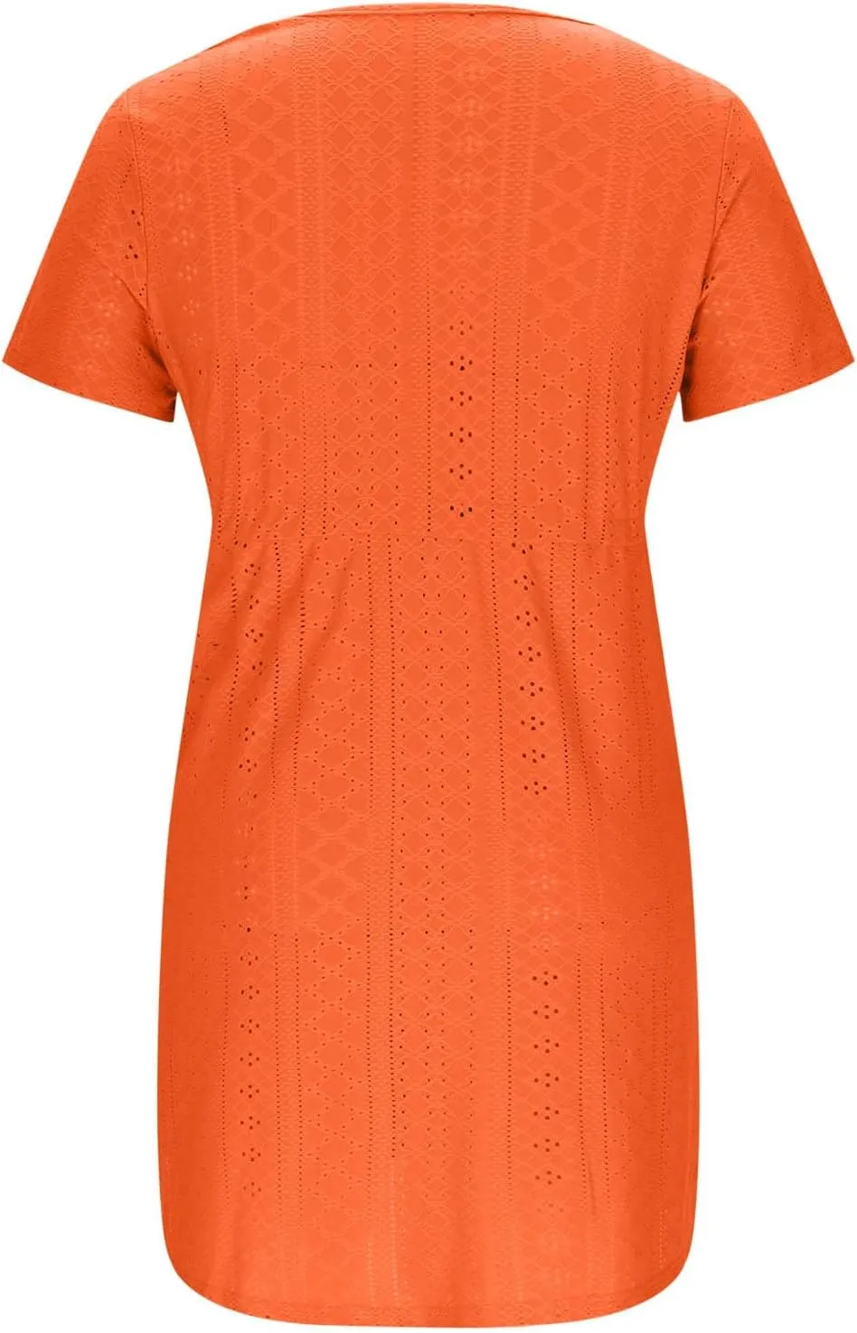 Mini Dresses for Women Casual Split Drawstring Waist Eyelet Dress Comfy Solid Color V Neck Short Sleeve Tunic Dress