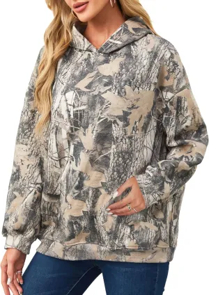 MISSACTIVER Womens Oversized Camo Hoodies Maple Leaf Print Hooded Sweatshirt Fleece Long Sleeve Pullover Fall Outfits