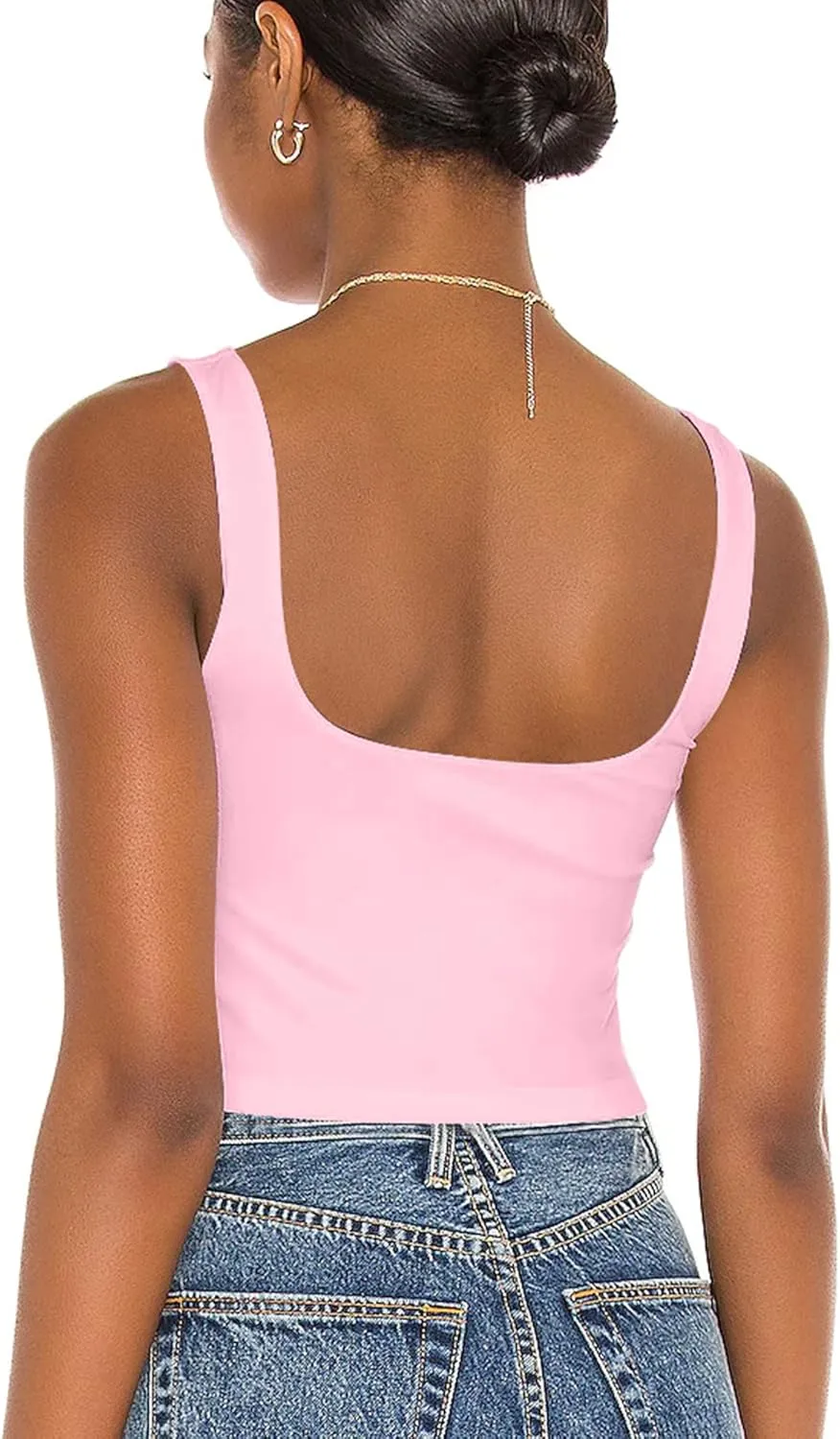 Mizoci Women's Basic Sleeveless Square Neck Cropped Double Layer Sexy Crop Tank Top