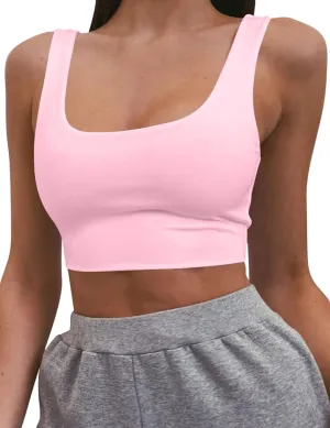 Mizoci Women's Basic Sleeveless Square Neck Cropped Double Layer Sexy Crop Tank Top