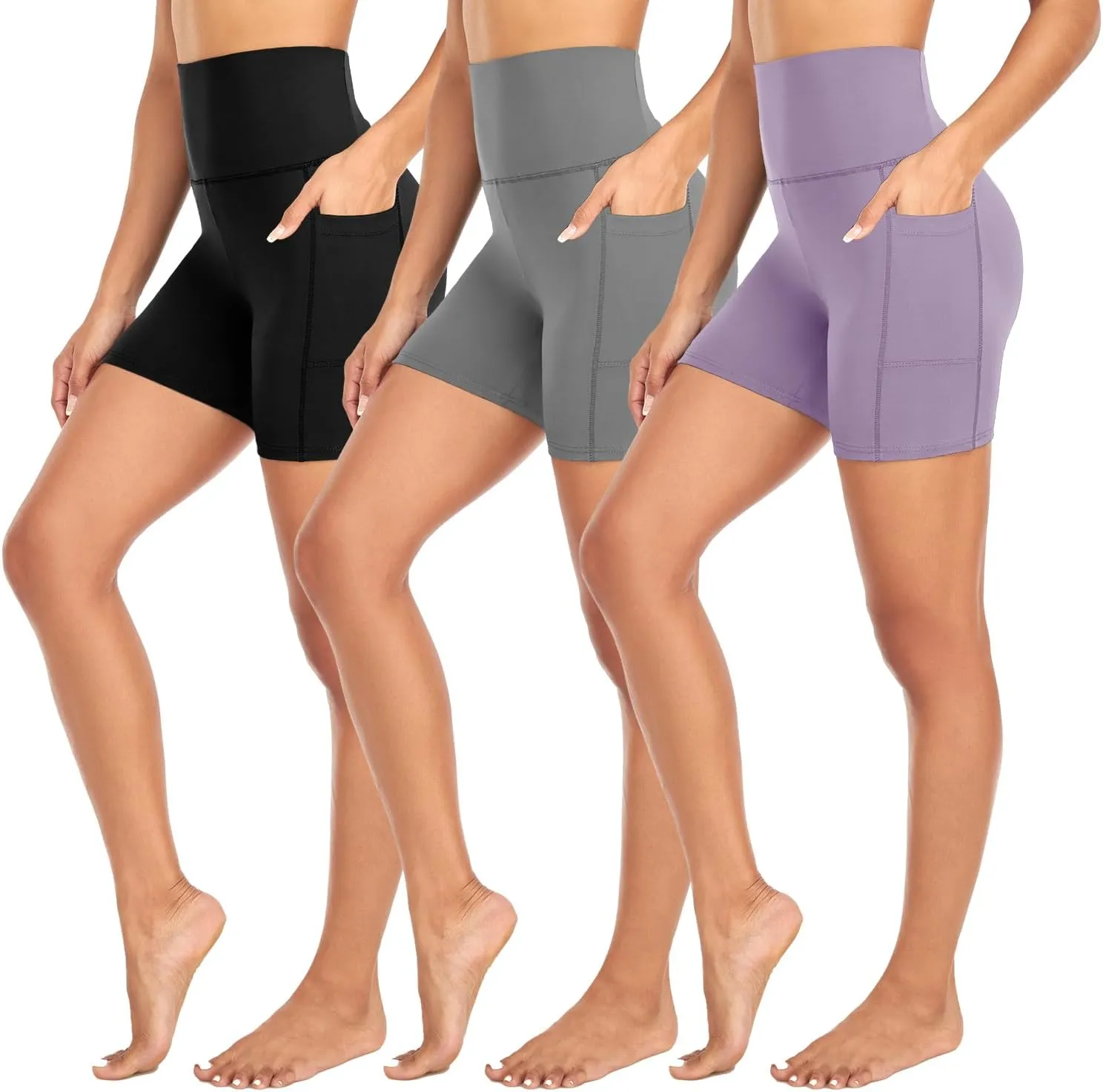 MOREFEEL 3 Pack High Waisted Biker Shorts for Women with Pockets  5" Buttery Soft Workout Yoga Athletic Shorts