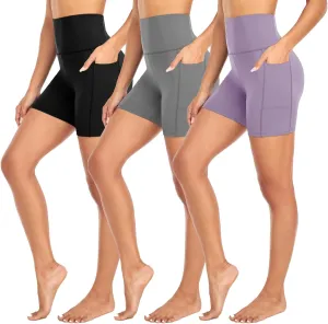 MOREFEEL 3 Pack High Waisted Biker Shorts for Women with Pockets  5" Buttery Soft Workout Yoga Athletic Shorts