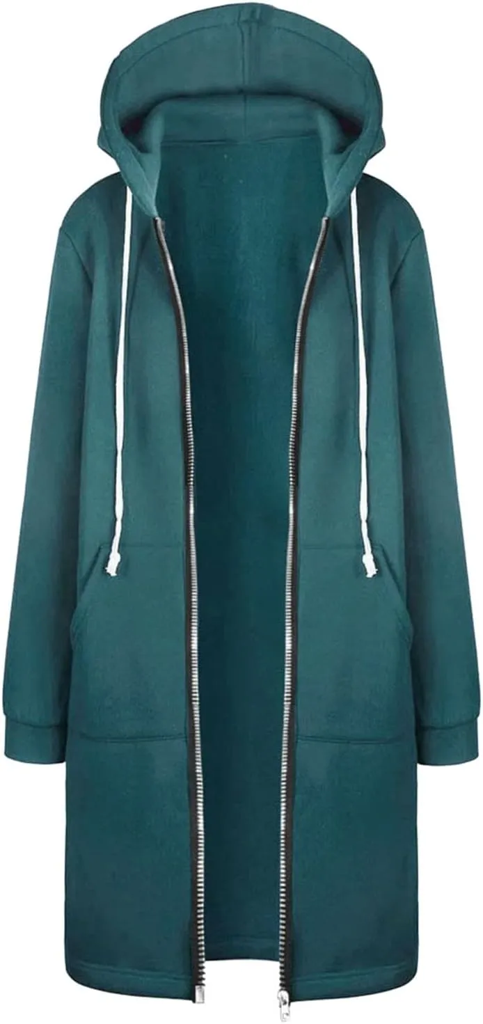 Muyise Hoodies for Women Casual Full Zip Up Long Hooded Sweatshirts Lightweight Long Sleeve Winter Warm Jackets with Pockets