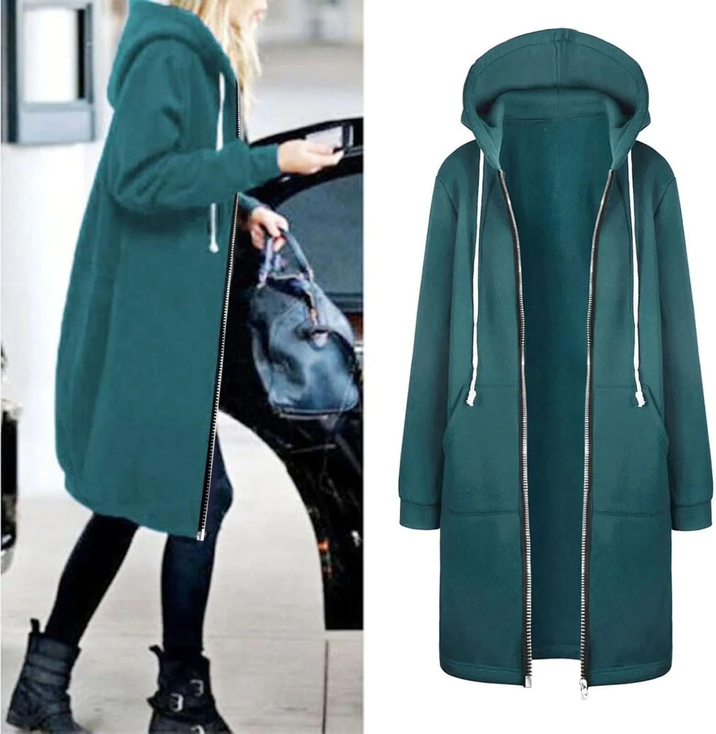 Muyise Hoodies for Women Casual Full Zip Up Long Hooded Sweatshirts Lightweight Long Sleeve Winter Warm Jackets with Pockets