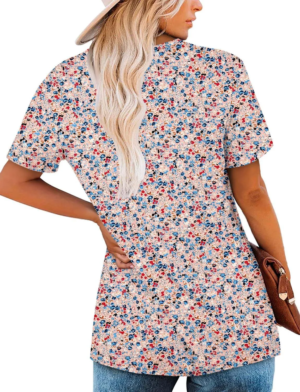 Mystry Zone Womens Henley V Neck Casual Blouse Button Down T Shirts Flare and Flowy Tops