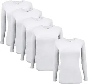 Natural Uniforms Women's Under Scrub Tee Crew Neck Long Sleeve T-Shirt-5-Pack