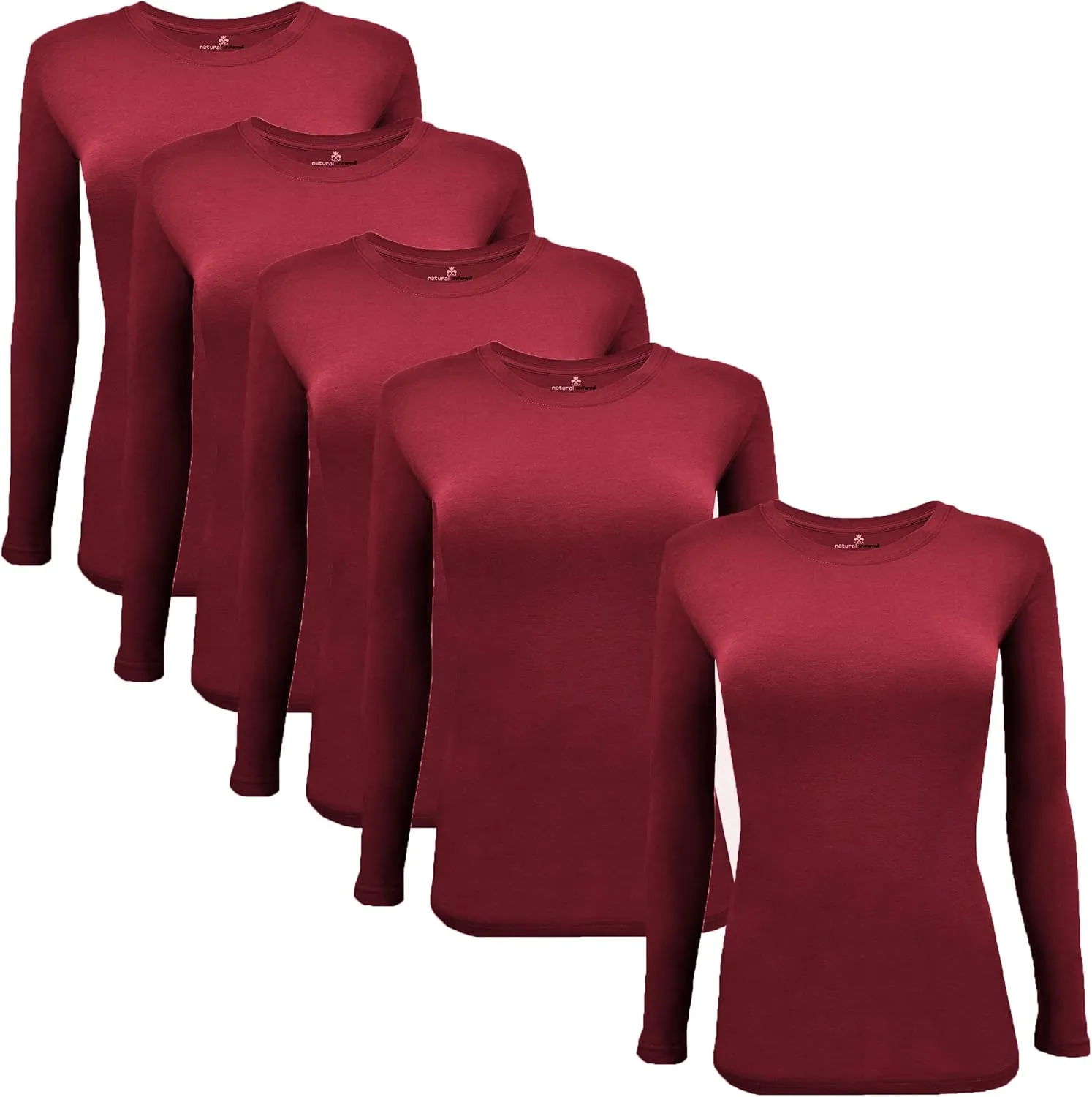 Natural Uniforms Women's Under Scrub Tee Crew Neck Long Sleeve T-Shirt-5-Pack