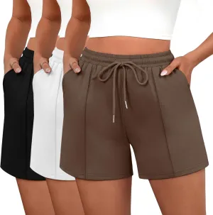 Neer 3 Pack Women's Sweat Shorts, Casual Drawstring Athletic Shorts Summer Lounge Loose Solid Active Short Pants with Pockets