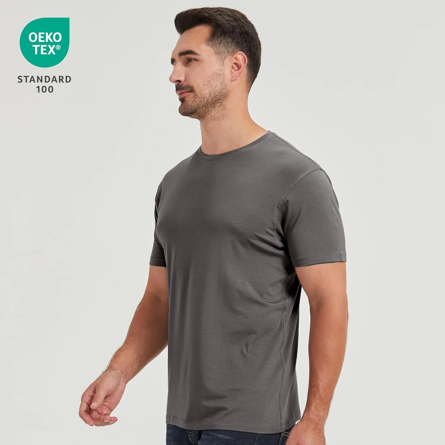 netdraw Men's Ultra-Soft Viscose Bamboo Undershirt Crew Neck Moisture Wicking T-Shirt Short Sleeve Casual Dressy Cotton Tee