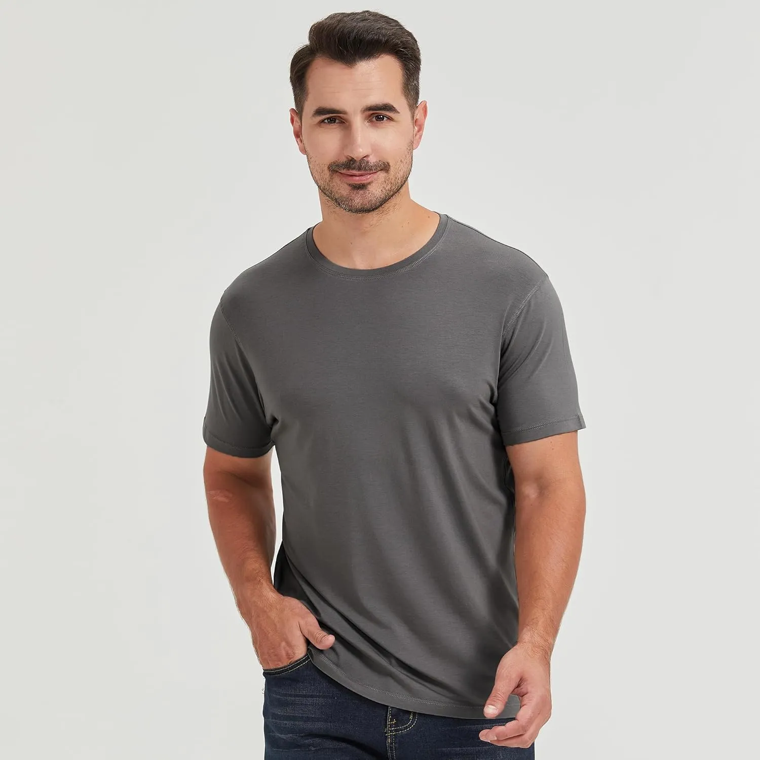 netdraw Men's Ultra-Soft Viscose Bamboo Undershirt Crew Neck Moisture Wicking T-Shirt Short Sleeve Casual Dressy Cotton Tee